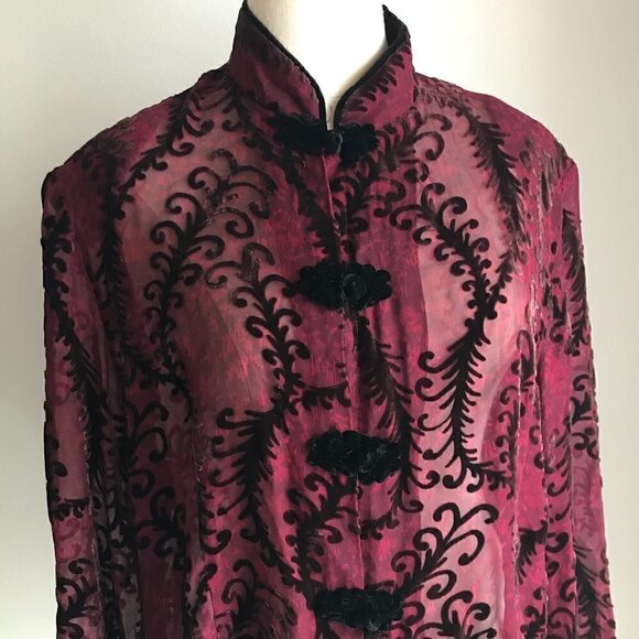 Anis.A Red Silk Burnout Velvet Blouse Asian Inspired Size 1XL - Picture 1 of 8